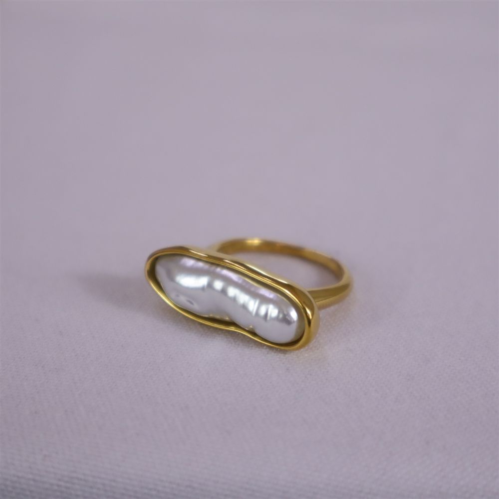 Anillo perla alargada